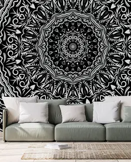 Čiernobiele tapety Tapeta Mandala vo vintage štýle v čiernobielom