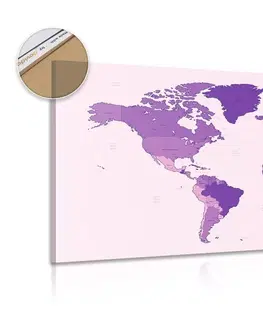 Obrazy na korku Obraz na korku detailná mapa sveta vo fialovej farbe
