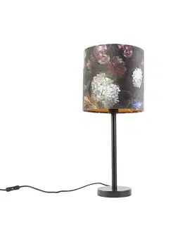 Stolove lampy Romantická stolová lampa čierna s kvetinovým tienidlom 25 cm - Simplo
