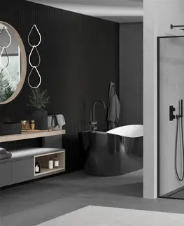 Sprchové dvere MEXEN/S - Kioto Sprchová zástena WALK-IN 160 x 70 cm, čierny vzor, čierna 800-160-202-70-70-070