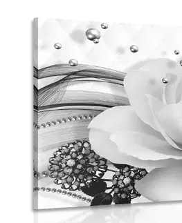 Čiernobiele obrazy Obraz luxusná ruža s abstrakciou v čiernobielom prevedení