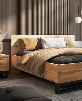 Manželské postele HELL S 52 posteľ 180 cm s výklopným roštom, dub Wotan / čierna