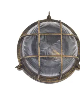 Vonkajšie nástenné svietidlá Searchlight Lodná armatúra Porto okrúhla, čierno-zlatá