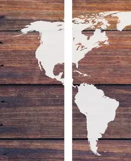 Obrazy mapy 5-dielny obraz mapa sveta s dreveným pozadím