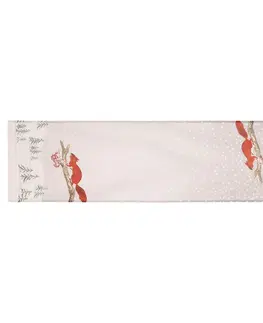 Obrusy Behúň s vianočným motívom, zasnežená krajina s veveričkou, 40x150 cm, 100% polyester.