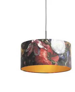 Zavesne lampy Závesná lampa s velúrovými odtieňmi kvetov so zlatom 50 cm - Combi