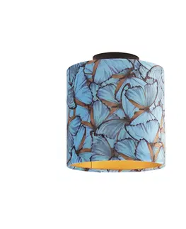 Stropne svietidla Stropná lampa s velúrovými odtieňmi motýľov so zlatom 20 cm - čierna Combi