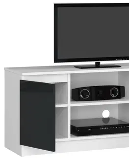 TV stolíky Moderný TV stolík ROMANA120, biely / grafitový lesk