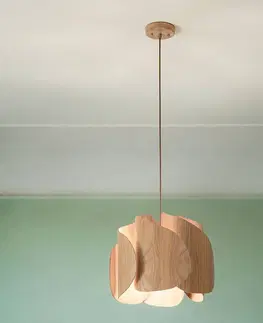 Závesné svietidlá Fabas Luce Závesná lampa Pevero jaseňové drevo zakrivený tvar