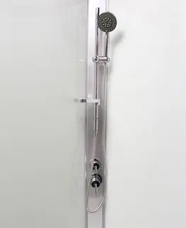 Vane MEREO - Sprchový box, štvorcový, 90cm, satin ALU, sklo Point, zadne steny biele, liatá vanička, so strieškou CK34122KMSW