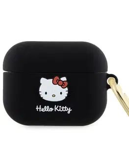 Slúchadlá Hello Kitty Liquid Silicone 3D Kitty Head Logo obal pre Apple AirPods Pro, čierny