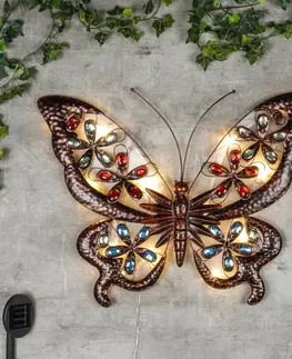 Nábytok Solárne záhradné nástenné LED svietidlo motýl Dekorhome