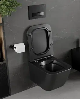 Záchody MEXEN - Madox Závesná WC misa Rimless vrátane sedátka s slow, Duroplast, čierna mat 30154070