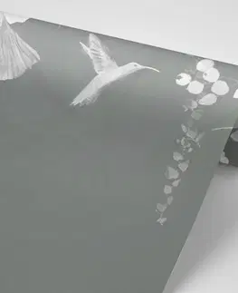 Samolepiace tapety Samolepiaca tapeta šedo-zelené listy s kolibríkmi