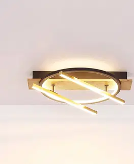 Stropné svietidlá Globo Beatrix LED stropné svietidlo, dĺžka 44 cm, drevo/čierna, drevo