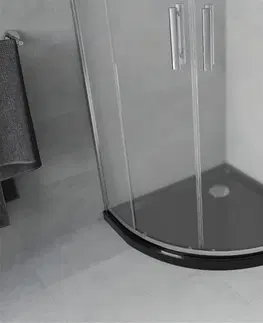 Vane MEXEN/S - Rio štvrťkruhový sprchovací kút 80 x 80, transparent, chróm + vanička so sifónom Flat, čierny 863-080-080-01-00-4170