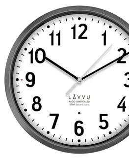 Hodiny LAVVU Sivé hodiny Accurate Metallic Silver riadené rádiovým signálom, pr. 30 cm