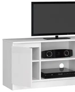 TV stolíky Moderný TV stolík ROMANA120, biely/biely lesk
