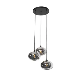 Zavesne lampy Inteligentné závesné svietidlo čierne s dymovým sklom vrátane 3 WiFi P45 - Busa