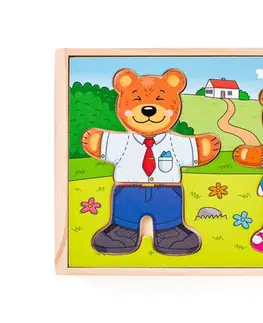 Náučné hračky WOODY - Šatníková skriňa Obleč si svoju medvediu rodinku