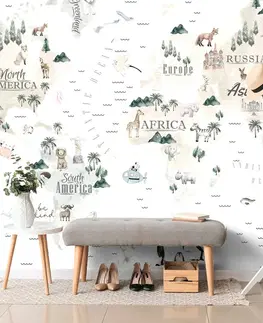 Samolepiace tapety Samolepiaca tapeta minimalistická mapa so zvieratkami