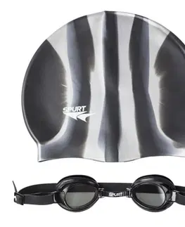 Plavecké čiapky Detské plavecké okuliare SPURT ZEBRA 1100 s čiapkou - čierne