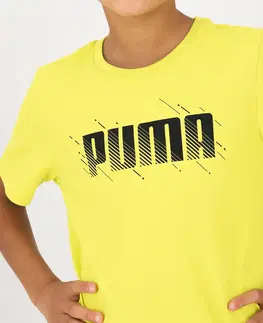 nohavice Detské bavlnené tričko Puma žltá s nápisom
