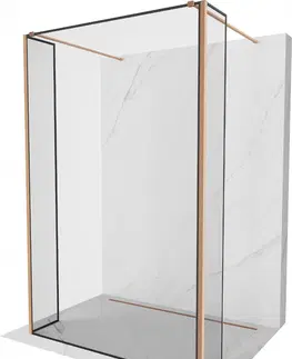 Sprchové dvere MEXEN/S - Kyoto Sprchová zástena WALK-IN voľne stojaca 130 x 30 x 30 cm, čierny vzor, meď kartáčovaná 800-130-030-222-65-70-030