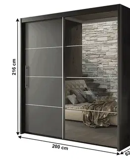 Šatníkové skrine Skriňa s posúvacími dverami, 200 cm, sivá, KAIPO