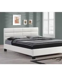 Postele Manželská posteľ s roštom, 160x200, biela ekokoža, MIKEL