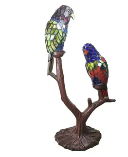 Stolové lampy Clayre&Eef Dekoračná lampa 6017, dve papagáje, Tiffany design