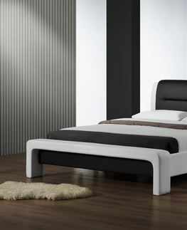 Postele HALMAR Cassandra 160 čalúnená manželská posteľ s roštom biela / čierna