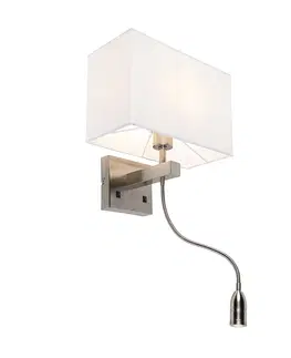 Nastenne lampy Moderné nástenné oceľové svietidlo s bielym tienidlom - Bergamo