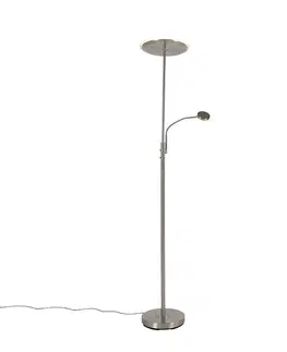 Stojace lampy Moderná stojaca lampa z ocele vrátane LED s diaľkovým ovládaním a čítacím ramenom - Strela