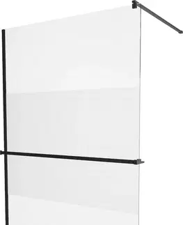 Sprchové dvere MEXEN/S - KIOTO Sprchová zástena WALK-IN s poličkou a držiakom uterákov 80 x 200, transparent/matné sklo 8 mm, čierna 800-080-121-70-35