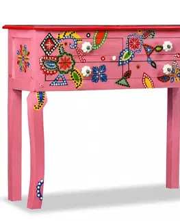 Konferenčné stolíky Odkladací stolík ručne maľovaný Dekorhome Ružová