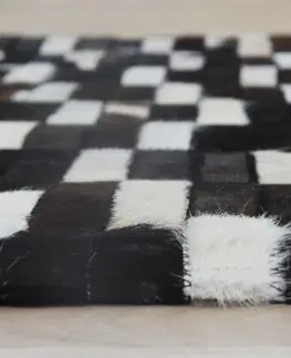 Koberce a koberčeky Luxusný kožený koberec, hnedá/čierna/biela, patchwork, 201x300, KOŽA TYP 6