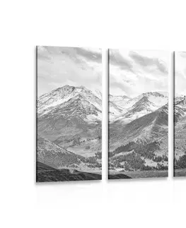 Čiernobiele obrazy 5-dielny obraz nádherná horská panoráma v čiernobielom prevedení