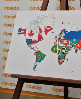 Obrazy mapy Obraz mapa sveta s vlajkami s bielym pozadím