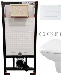 Záchody DEANTE Podstavný rám, pre závesné WC misy + SLIM tlačidlo bílé  + WC CERSANIT CLEANON CARINA + SEDADLO CST_WC01 A51P CA1