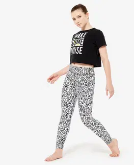 mikiny Dievčenské splývavé crop top tričko na moderný tanec s potlačou čierne