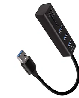 USB huby AXAGON HMA-CR3A 3x USB-A + SDmicroSD, USB3.2 Gen 1 hub, USB hub a čítačka kariet, kovová , 20 cm USB-A kábel HMA-CR3A
