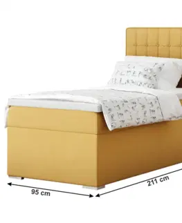 Postele Boxspringová posteľ, jednolôžko, horčicová, 90x200, pravá, TERY