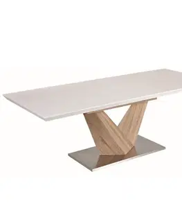 Jedálenské stoly Jedálenský stôl, biela extra vysoký lesk HG/dub sonoma, 160x90 cm, DURMAN