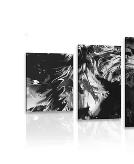 Čiernobiele obrazy 5-dielny obraz levia hlava v čiernobielom prevedení