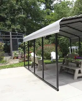 Záhradné domčeky Kovový prístrešok 370 x 610 cm sivá / čierna Dekorhome
