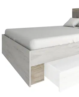 Postele NABBI Malbo 160 manželská posteľ s roštom sivý dub craft / biely dub craft
