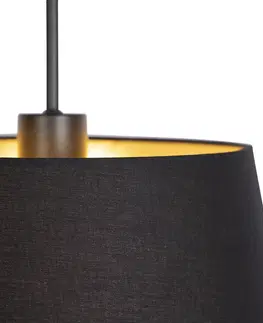 Zavesne lampy Závesné svietidlo s bavlneným tienidlom čierne so zlatým 32 cm - Combi