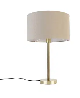 Stolove lampy Klasická stolná lampa z mosadze s tienidlom svetlohnedá 35 cm - Simplo