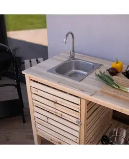 Záhradné stolíky Záhradný pracovný stôl s umývadlom, prírodná, BORON